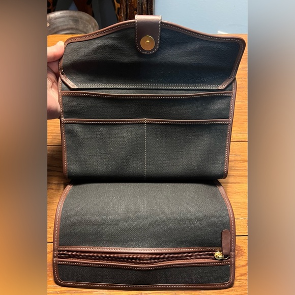 Dunhill Authentic Clutch Bag Second Bag Gray Brown Leather Green Plaid Lining! - Picture 7 of 14